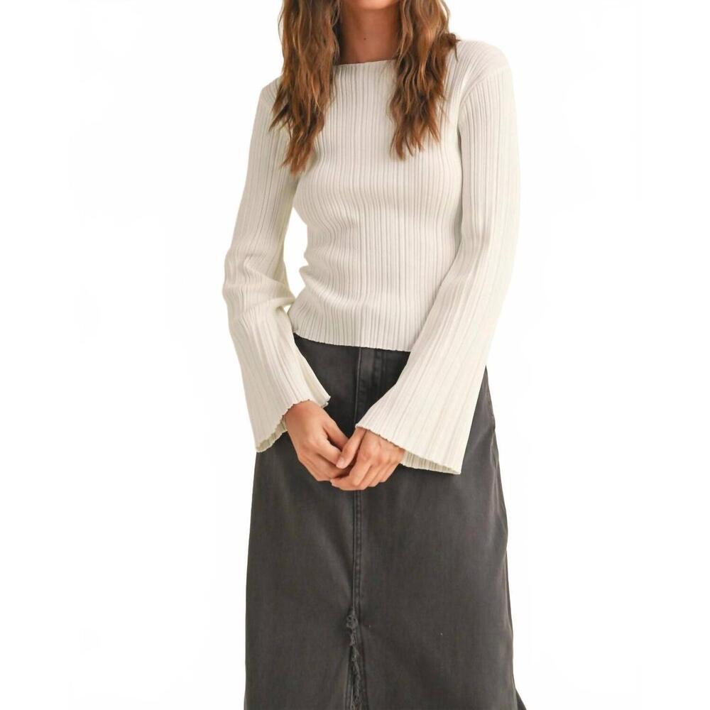 NEW MIOU MUSE lily ribbed long sleeve top in white